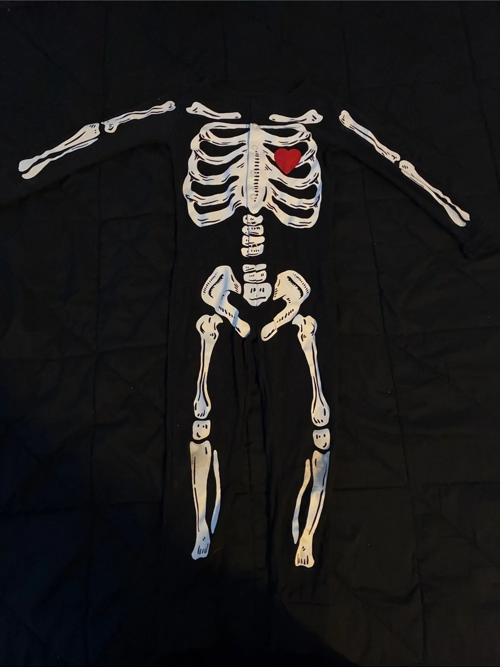 Old Navy Kids Black Skeleton Jumpsuit Costume with Red Heart